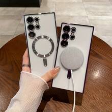 25 S24 S23 S22 S21 Ultra Plus FE用マグネット付きクリアアクリルケース、シリコン製フォンカバー - 緑 - チェックする 2