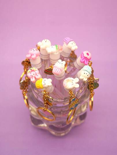 1/3/4/5pcs Metal Colorful Egg Rabbit Keychain Cartoon High-Quality Tube Eyelash Brush Eyebrow Brush Eyelash Extension Tool Portable Travel Makeup Brush Set