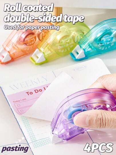 4PCS Dot Glue Tape Roller - Removable Repositionable Adhesive For Scrapbooking, Photos, Wall Decor - No Residue Strong Hold Crafting Tape Back To School