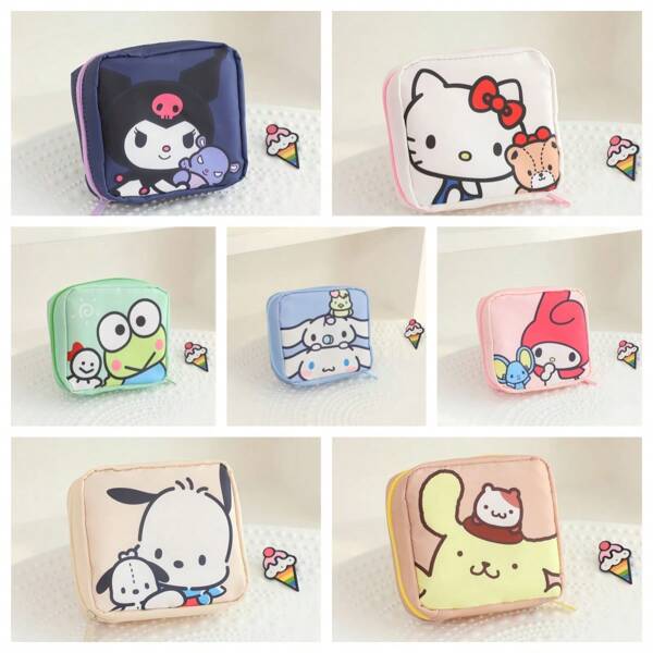 Sanrio 1pc Cute Cartoon Sanitary Pad Storage Bag, Student Menstrual Pad Holder Pouch