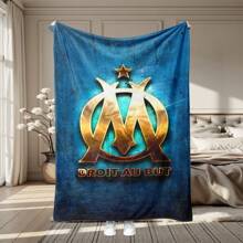 Superweiches Flanell-Decke mit kreativem "OM" Design, inspiriert von Marseille - Bequeme 4-Jahreszeiten-Decke für Wohnzimmer, Büro, Sofa oder Reisen - perfekte Geschenkidee - Blau-weiß Marseille Muster