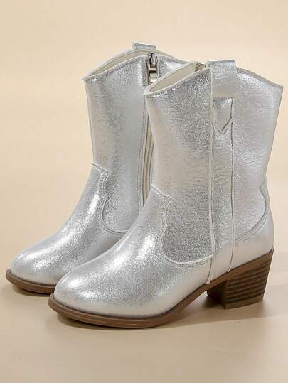 Botas de moda con puntera afilada y tacón bajo para niños/niñas/niños con costuras estilo vaquero