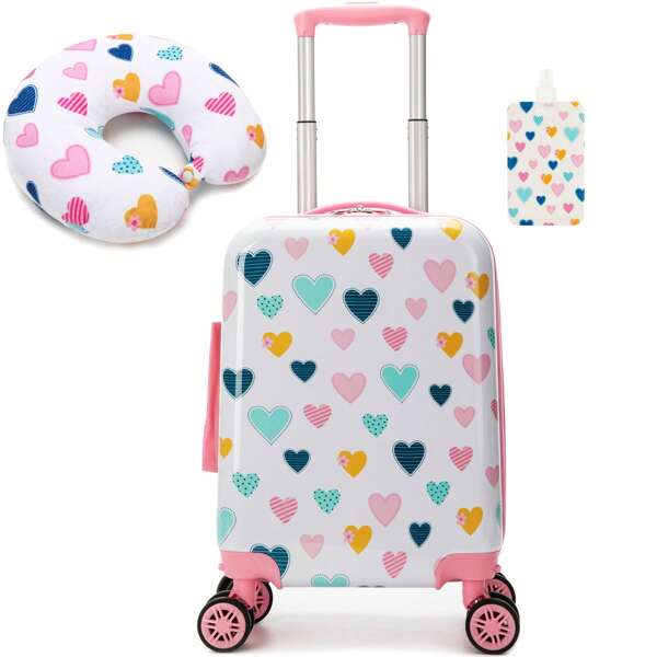 1 pièce Porte-cartes/Ensemble de mini valise de 16 pouces pour filles, Bagage rigide avec roulettes pivotantes 2 pièces Valise de 16 pouces sur bagage Approuvé pour les compagnies aériennes Accessoires de vacances Essentiels de voyage d'été Sac de voyage pour l'école Accessoires scolaires Fournitures scolaires