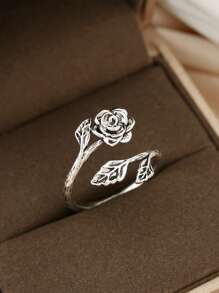 1 PC Vintage Silver Rose Ring For Women - Unique Dainty Jewelry, Valentine's Gift, Perfect For Daily Outfits