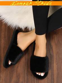 (For Wide Or Large Feet, Please Order One Size Up) Home Slippers, House Slippers, Solid Color Slippers, Bedroom Slippers, Black Slippers - Black - View 2