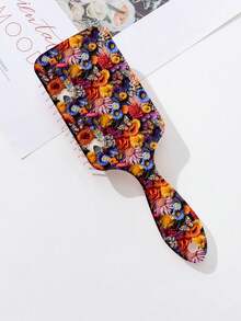 1pc Ditsy Floral Pattern Antistatic Cushioned Hair Brush, Designed For Women, Made Of Polyester Fiber, Suitable For All Seasons Hair Styling Tool - Multicolor - View 5