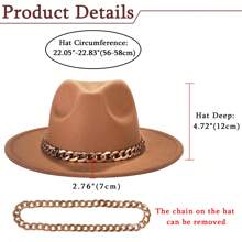 JEWELRYWE Men's And Women's Wide-Brimmed Jazz Hats, Classic Felt Hats, Fedora Hats, Panama Hats With Chains