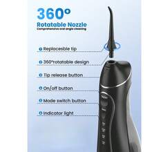 H2ofloss Water Flosser - Portable Oral Irrigator, 5 Modes, Rechargeable Orthodontic Toothpick, Cordless, Home Travel - 300ml Water Tank - Black - View 5