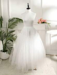 1 件女士 4 层硬质薄纱无骨及地衬裙，适用于新娘婚纱，白色衬裙箍裙，洛丽塔角色扮演服装配饰，可调节直径女士秋季服装 - 白色 - 查看 5