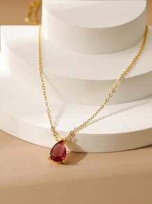 18K Gold Plated December Birthstone 7-Color Pear Zirconia Copper Pendant + Stainless Steel Gold Necklace, Christmas, Birthday, Valentine's Day Gift