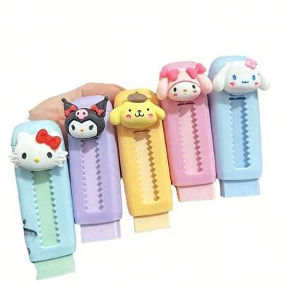 Sanrio ¡Esencial para volver a la escuela! Set de 1/5 piezas con personajes de Sanrio, que incluye Hello Kitty, Kuromi, etc. - Hecho de material ABS resistente anti-manchas y anti-caídas - Incluye My Melody, Pompompurin, My Melody