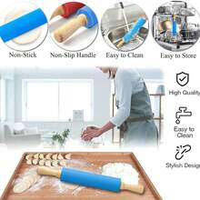 1 件 - 擀面杖（颜色随机），硅胶擀面杖，披萨面团滚筒，带不粘木柄 - 彩色 - 查看 12