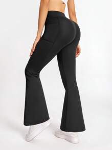 Slim-Fit Yoga Pants With Side Pockets, Exercise Fitness Workout Leggings