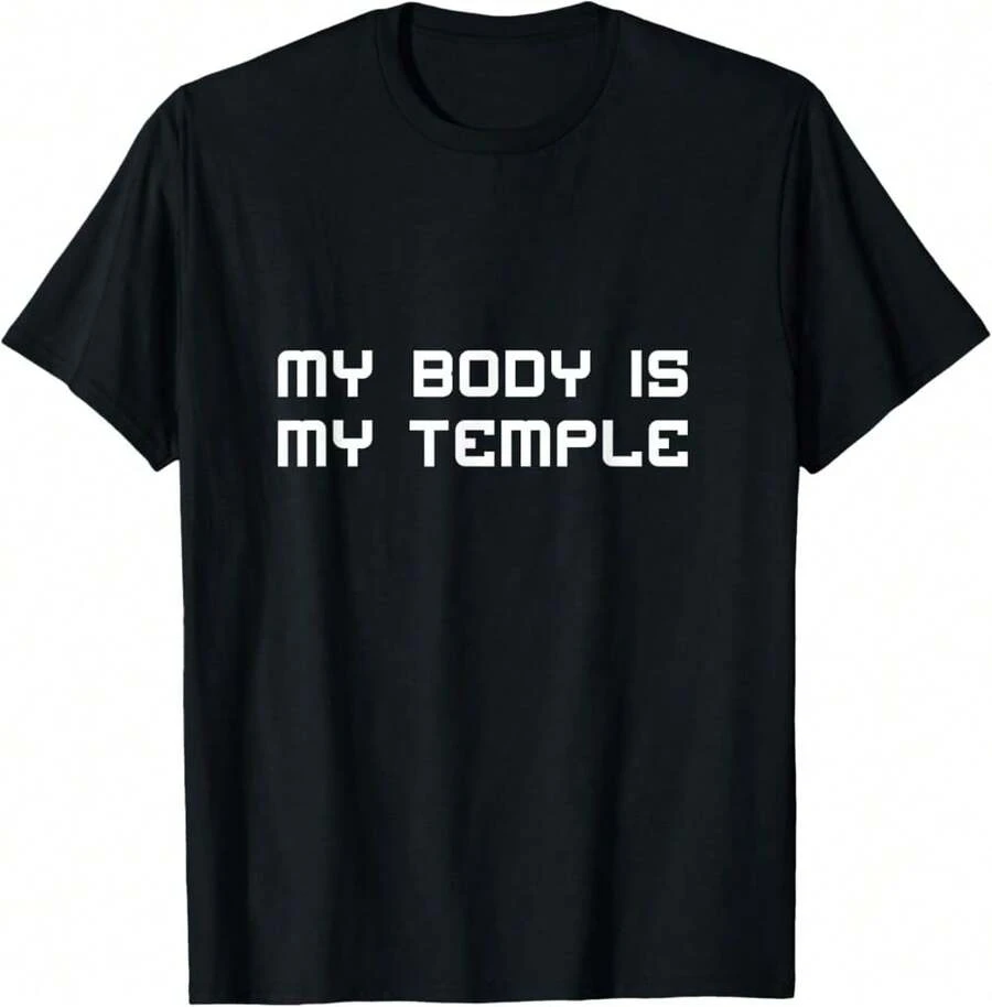 My Body Is My Temple Motivation Inspiration T-Shirt T-Shirt Graphic T Housewarming Gift For Couple Cotton - 黑色 - 查看 1