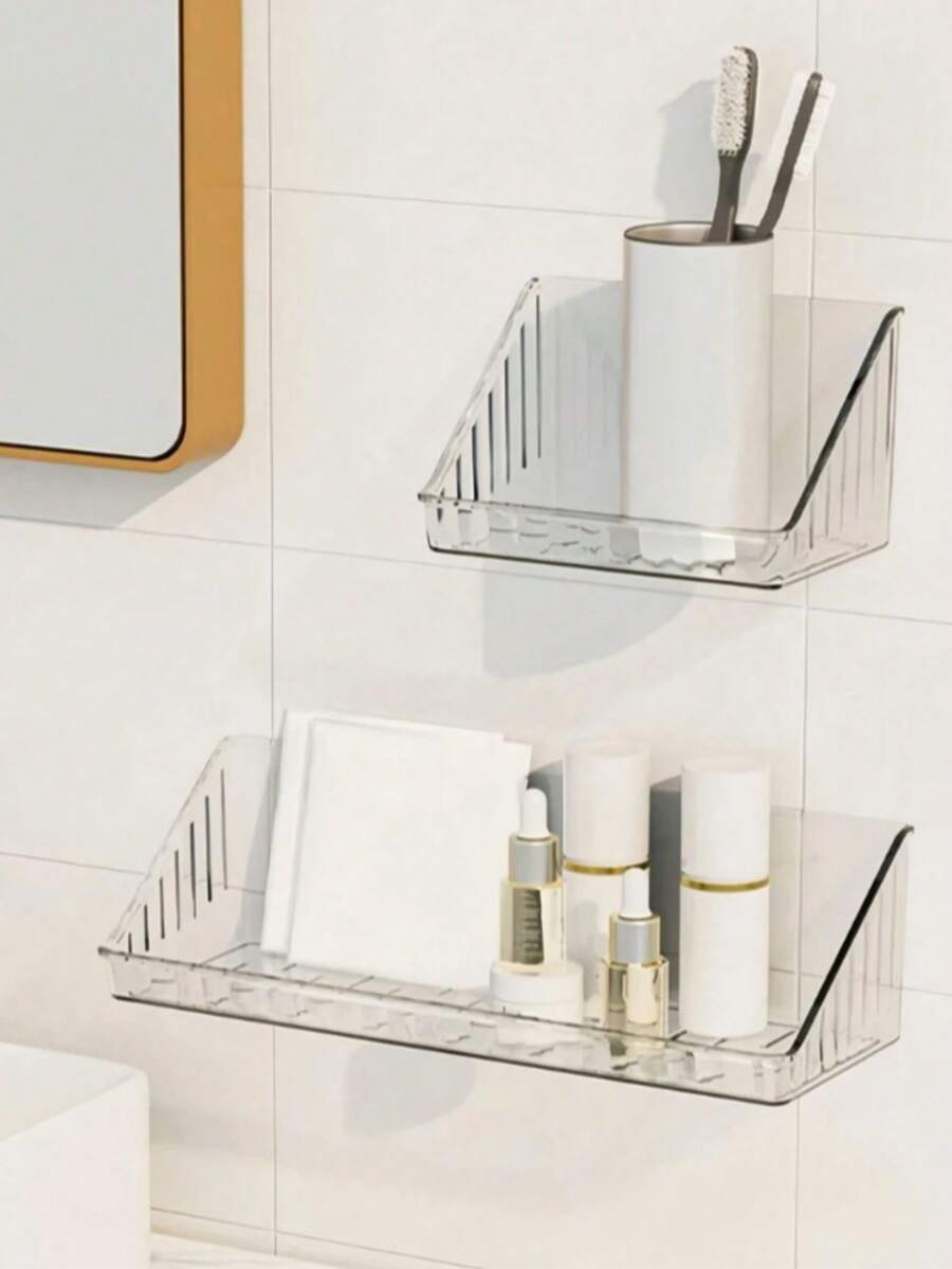 1件/2件浴室镜柜收纳架壁挂式免打孔家用水槽化妆品学生卸妆垫架子 - 彩色 - 查看 1