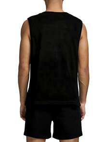 大码男士休闲工字背心和短裤套装，夏季运动装适合篮球、派对，送给男朋友/丈夫的礼物，黑色背心搭配黑色短裤