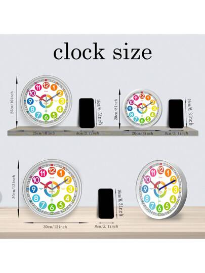 An 10 Inch Teaching Klok Battery Powered, 12 Hour Large Number Learning Telling Time, Multiple Partitions Easy To Learn Silent Clock, Living Room, Bedroom, Children's Playground, Classroom ation, Holiday (No Battery) Wand Bedroom Dormitory Back School Surprise Home Supplies view 3