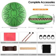 6-Inch 11-Scale Green Steel Tongue Drum - Unique Musical Instrument For Enthusiasts - Green - View 2