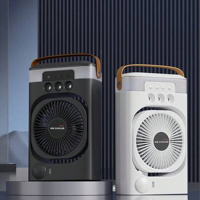 Umidificador portátil de mesa, pequeno ventilador de ar condicionado doméstico com luz noturna colorida, adequado para escritório.