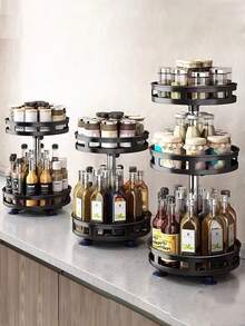 1 件可旋转 360 度厨房调味架，调味品收纳盒，用于油、盐、酱、醋 - 黑色 - 查看 6