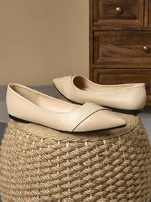 1 Pair Women's Flat Slip-On Pointed Toe Work Casual Shoes, Comfortable Office Pumps Suitable For All Seasons - Màu Khaki - Xem 4