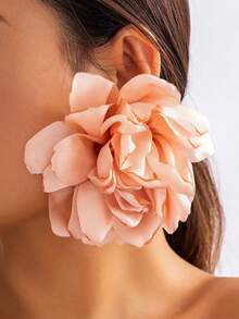 1 对女士夸张织物花卉图案耳环，海滩度假风格 - 粉色 - 查看 6