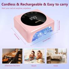 Lámpara de uñas LED inalámbrica profesional, lámpara UV recargable de 78 W, sensor infrarrojo inteligente y pantalla LCD, dispositivo de secado de esmalte de uñas, secador de uñas portátil para esmalte de gel con 5 temporizadores en blanco.