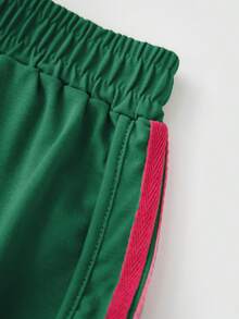 2 Piece Lounge Sets For Women Summer Rainbow Striped Tops Casual Shorts Color Blocked Suit Sweatshirts Set - Green - View 7