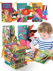 Libros de tela a prueba de roturas con temática Montessori para bebés y niños pequeños, libro de tela cognitivo de 6 páginas para educación de la primera infancia, libro de aprendizaje interactivo lavable, regalo de Navidad para niños, libros para bebés, libros, juguetes para bebés - Multicolor - Ver 2