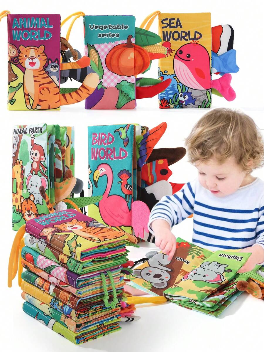 Libros de tela a prueba de roturas con temática Montessori para bebés y niños pequeños, libro de tela cognitivo de 6 páginas para educación de la primera infancia, libro de aprendizaje interactivo lavable, regalo de Navidad para niños, libros para bebés, libros, juguetes para bebés