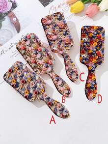 1pc Ditsy Floral Pattern Antistatic Cushioned Hair Brush, Designed For Women, Made Of Polyester Fiber, Suitable For All Seasons Hair Styling Tool - Multicolor - View 2