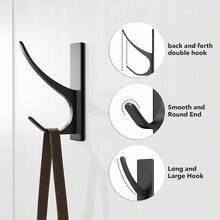New Self Adhive Coat Hooks For Hanging, Heavy Duty Stainls Double Wall Hook For Towel, Backpack, Hat, Sturdy Metal Hanger For Bathroom, Bedroom, Door, Wall Mounted, 10 Pack, Matt Black, New - 黑色 10 件裝 - 查看 5