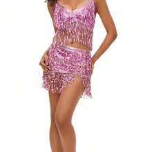 女式亮片流苏裙肚皮舞臀巾闪亮流苏裹腰带狂欢服装表演服万圣节 - 彩色 - 查看 11