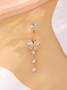 1pc Stainless Steel Butterfly 3-Ring Belly Button Piercing With 5mm Zirconia Stone, Sexy Women's Belly Button Jewelry