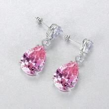 GGRUO 1 Paar 925er Silber Pink Tropfenform Ohrringe, süße, ausgefallene, klare kubische Zirkonia Ohrstecker, attraktiver Schmuck für Braut, Party, Hochzeit, Valentinstag, Dates, Geschenke