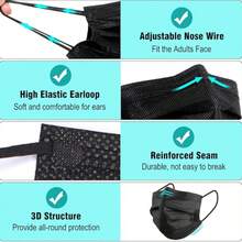 100Pcs 3.5Mil Black Disposable Nitrile Gloves+50pcs Disposable Black Mask, Water Resistant, Powder-Free, Latex-Free, Non-Sterile, Outdoor Food Household Cooking Cleaning Hair Nail Tattoo Salon - 黑色 - 查看 8