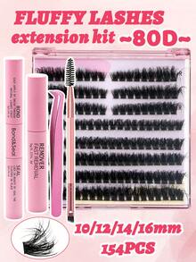 Mikiwi D Curl Individual Lash Clusters Kit 5pcs DIY Lash Cluster Extension Kit With Bond And Seal&Lash Remover&Lash Tweezers&Lash Brush 10/12/14/16mm 0.07D Segmented False Eyelashes Eyelash Extension Kit  For Self Use At Home Extra Thick&Dramatic Faux Mink False Eyelashes Soft&Light, Reusable - Black - View 11