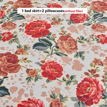 3pcs/Set Skin-Friendly Soft Floral Printed Bedskirt Set (1pc Bedskirt + 2pcs Pillowcases), Moisture-Wicking Breathable, Wrinkle-Resistant, All Season Use, Elegant Printing, Fashionable & Suitable For Bedroom And Hotel - National Peony-bed Skirt - View 8