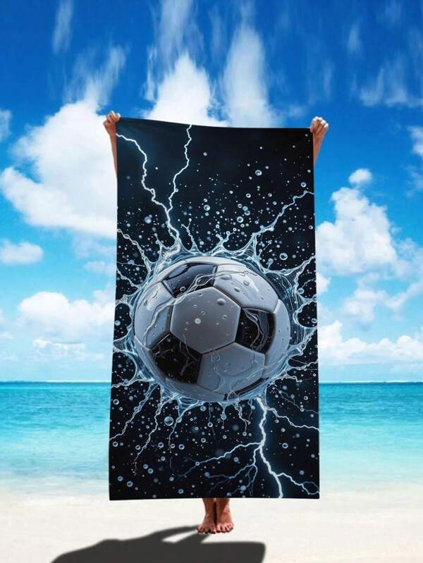 SRH A Dark-Colored Beach Towel With Football And Lightning Dot Print Made Of Ultra-Fine Microfiber, Super Absorbent, Quick-Drying, Soft, Lightweight Fitness And Swimming Towel, Available In Multiple Sizes With Knitted Fabric For A Sporty Feel, Making It The Perfect Gift For Family And Friends During Graduation Season, Wedding Season, Birthdays, And Anniversaries.Travel Essentials Travel Accessories Beach Essentials