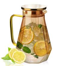 2L Borosilicate Glass Water Pitcher With Gold Stainless Steel Lid & Handle | Diamond-Textured Design | Hot & Cold Beverage Jug For Juice, Milk, Coffee, Tea | Dishwasher Friendly (Amber) - Gold - View 7