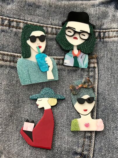 1pc Fashionable Girl Acrylic Brooch, Handmade Sunglasses Decor Brooch Pin, Accessory For Clothes, Bags