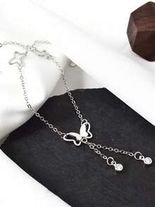 1 件简约可调节长度蝴蝶脚链 - 銀色 - 查看 2