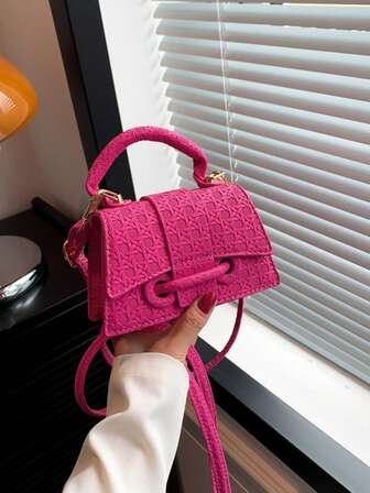 Drawstring Statement Lock Chic Casual Single Room Hand-Worn Small Square BagSuitable For Shopping, Wallet, Shopping, Young Women, College Students, Newcomers, White-Collar Workers. Very Suitable For Office, College, Work, Business, Commuting, Outdoor Activities, Travel And Outings