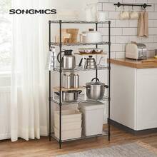 SONGMICS Estantería de Cocina, Estantería de 5 Niveles, 8 Ganchos, 30 x 40 x 121 cm, Metal, Altura Ajustable, Negro MLGR115B01V1 - Negro - Ver 3