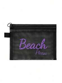Transparent Mesh Makeup Bag With Beach Letters Pattern, Portable Storage Bag, Makeup Bag, Skincare Bag, Jewelry Organizer,Lip Oil Organizer,Nail Polish Organizer Makeup Bag Storage Makeup Organizer Makeup Case,Travel Essentials, Cruise Essentials Dorm Essentials,Home Decor,Bathroom Livingroom Bedroom Decor,Bathroom Organizer,Wedding Bridesmaid Gifts,Mom Gifts,Birthday Gifts,Gifts For Friends And Teachers,Vacation Gift - Black - View 13