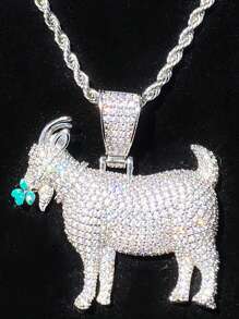 DUBSS 1 pièce de pendentif de collier en forme de chèvre mangeant de l'herbe avec un réglage à griffes plaqué, bijou de style hip-hop pour hommes