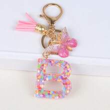 时尚红色首字母钥匙扣 A-Z 英文字母钥匙扣爱心流苏挂饰 女士背包手提包装饰 情人节圣诞礼物创意