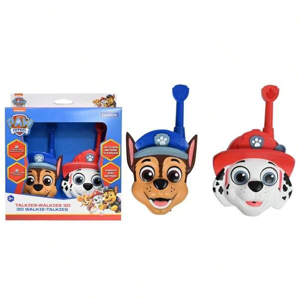 Paw Patrol La Patrulla Canina, Walkie-Talkies 3D Chase y Marshall, Alcance de 500m, 2 Canales de Comunicación, Clip para el Cinturón, Rojo/Azul - Entrega 48/72 horas