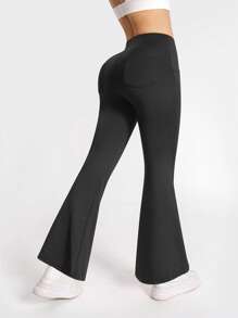 Women's Flared Leg With Pockets Yoga Pants, Slim-Fit Athletic Trousers For Everyday Wear