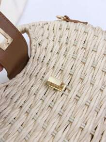 Bolso de mujer minimalista y de moda con diseño tejido de conchas, bolso de hombro/bandolera portátil con cierre de giro, adecuado para vacaciones y viajes
